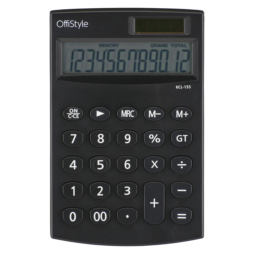 12桁卓上電卓【数字1つから修正】(ソーラーパネル&電池の2電源/GT機能付/ブラック)_07-8640_KCL-155_OHM(オーム電機)